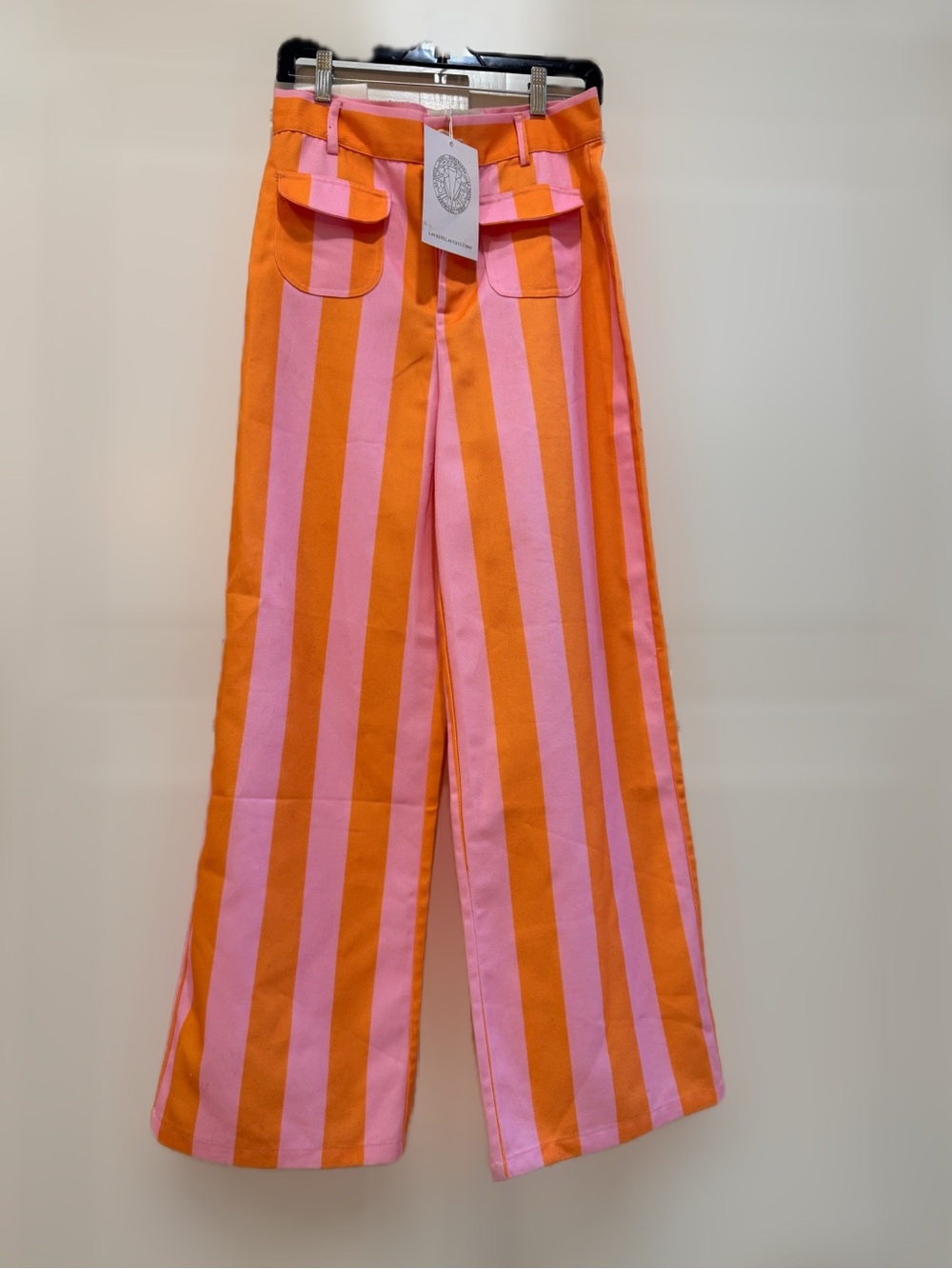 Striped Wide-Leg Pants in Pink & Orange